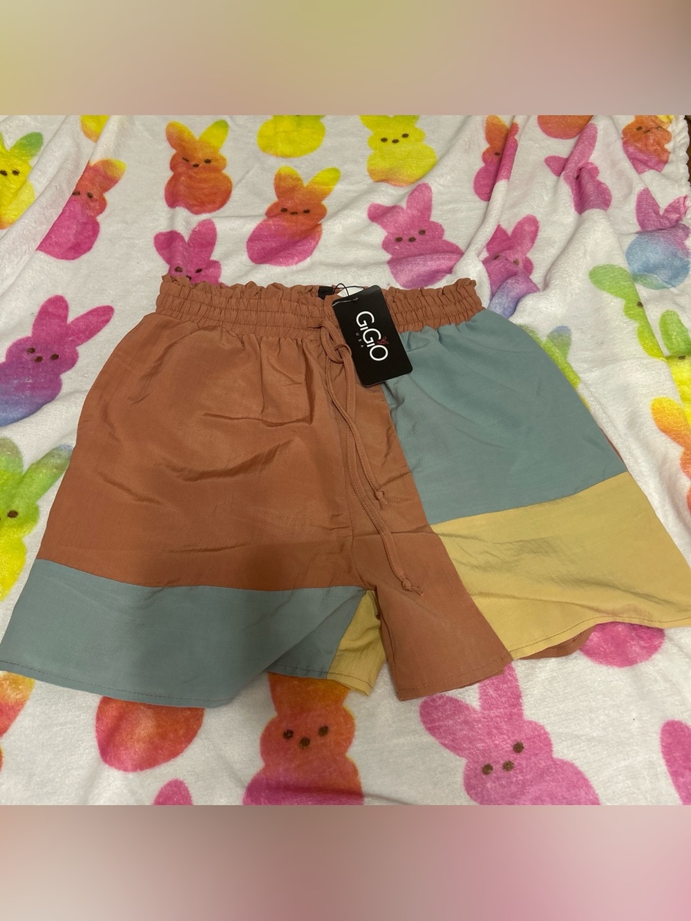 GIGIO Colorblock Drawstring Shorts - Rust, Sage & Mustard